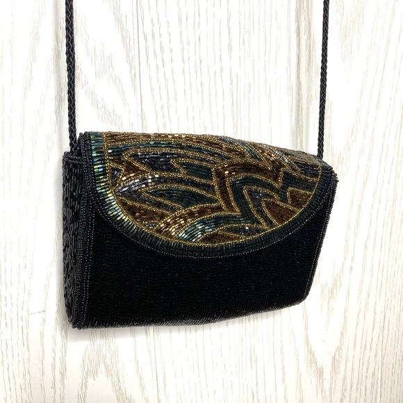 Talbots Sparkly Black Beaded Mini Crossbody Bag - Picture 9 of 12